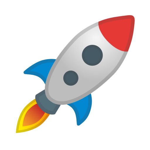 Diese Emoji zeigt eine Rakete, die von links unten nach rechts oben fliegt, mit einem Feuerschweif